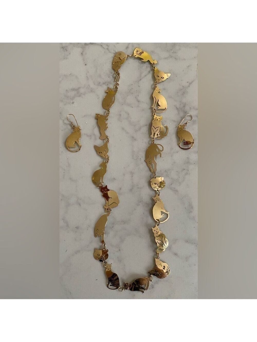 Vintage Wild Bryde 14K Gold Plated Cat Lover’s Cat Necklace and Earrings Set NIB
